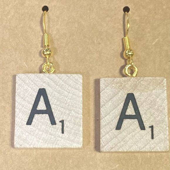 ☀️3/$12☀️ Letter “A” Scrabble Tile Earrings with Sterling Silver Hooks - Picture 1 of 6